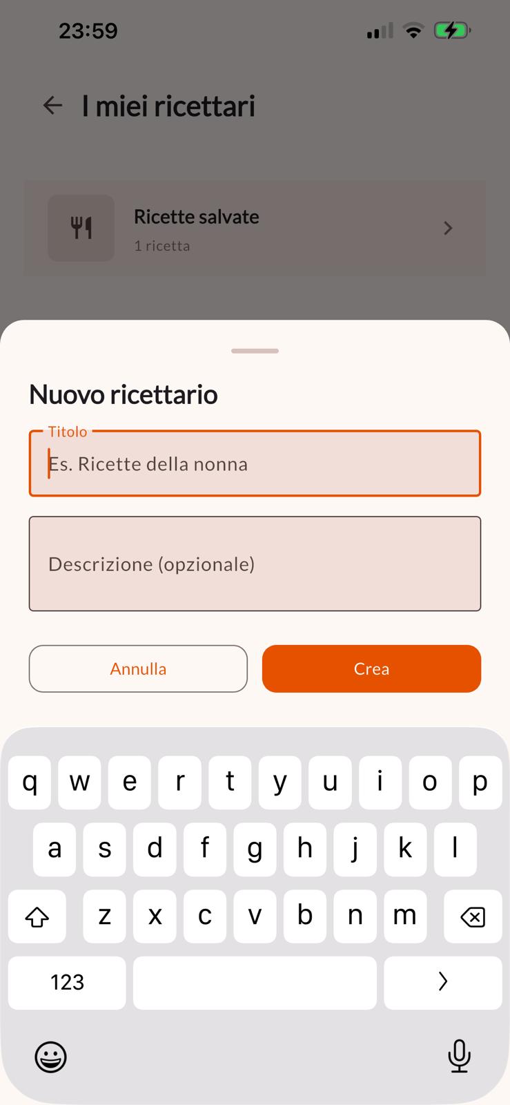 Creazione di un nuovo ricettario in Chefbase